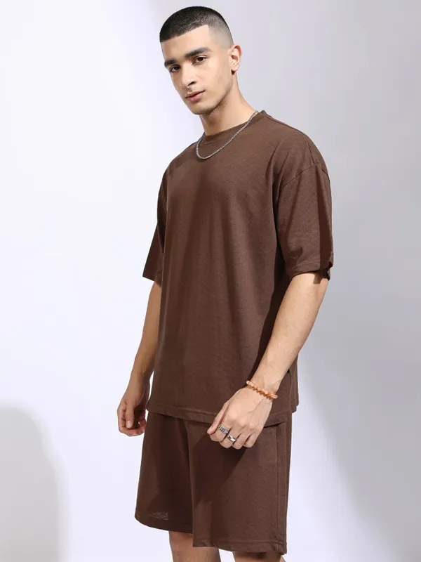 Highlander Men Brown T-Shirt With Shorts Co-Ords