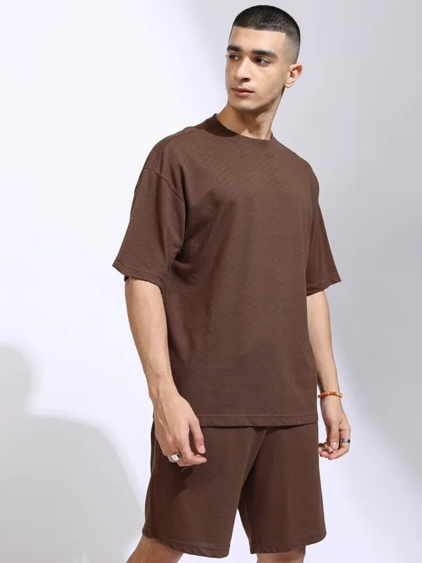 Highlander Men Brown T-Shirt With Shorts Co-Ords