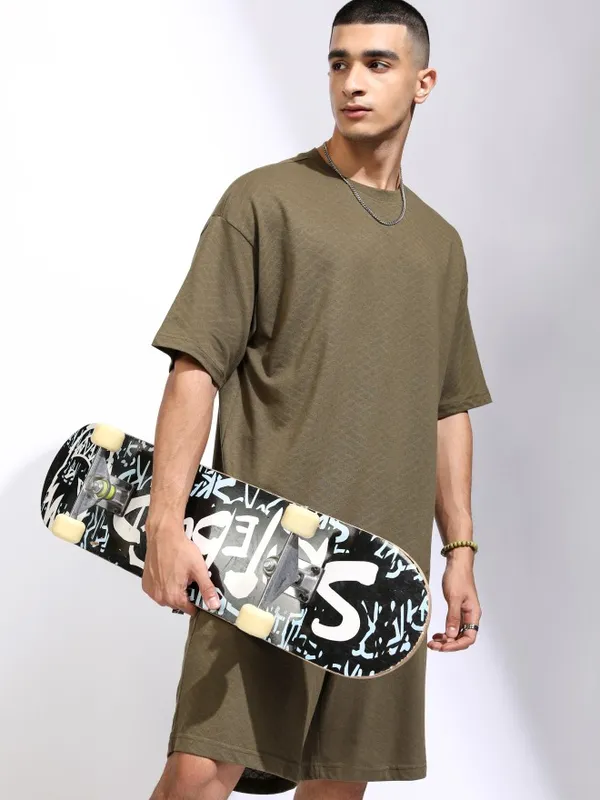 Highlander Men Olive T-Shirt With Shorts Co-Ords