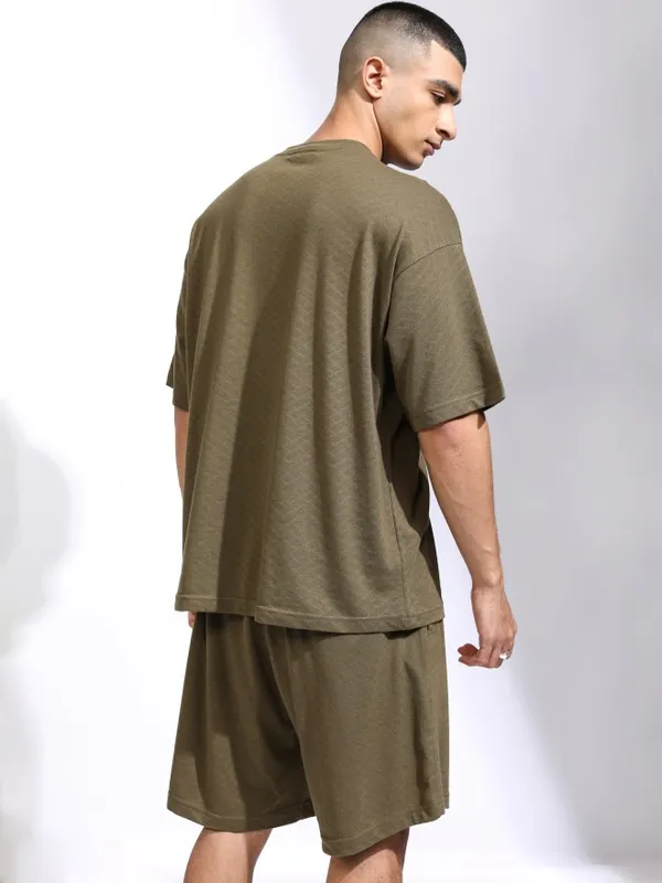 Highlander Men Olive T-Shirt With Shorts Co-Ords