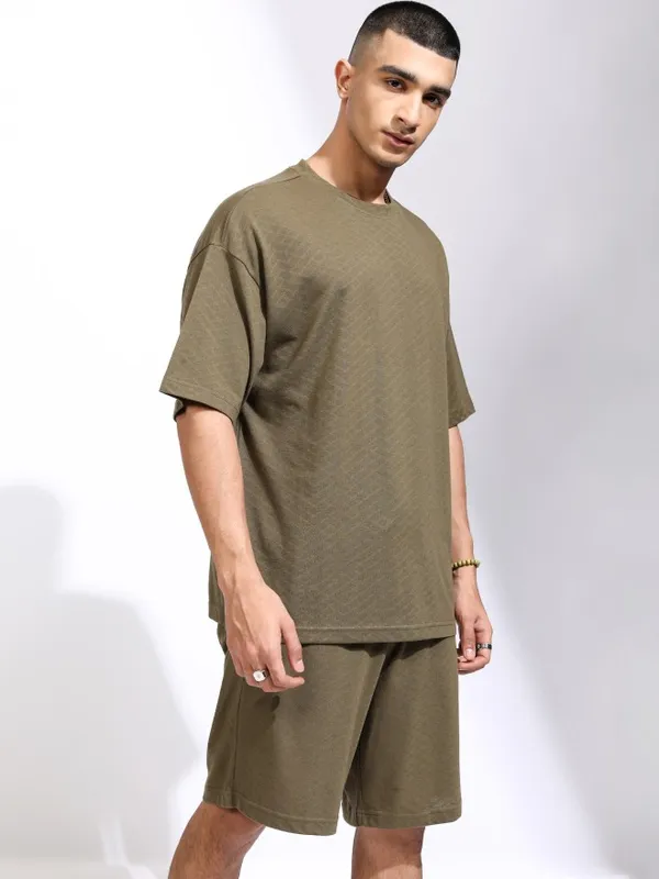 Highlander Men Olive T-Shirt With Shorts Co-Ords