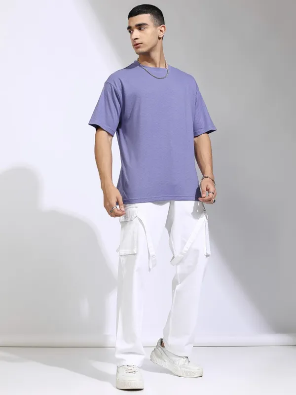 Highlander Men Purple Self Design Relaxed Fit T-Shirt