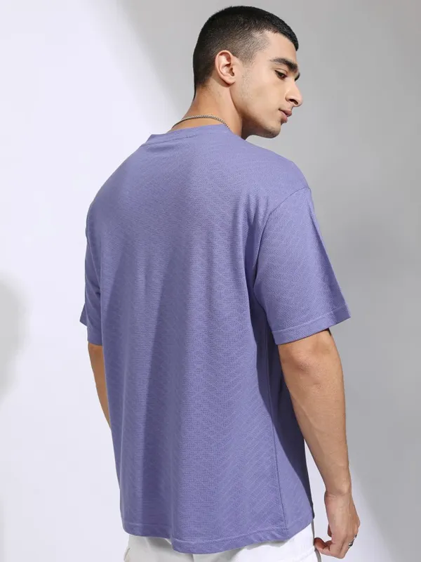 Highlander Men Purple Self Design Relaxed Fit T-Shirt