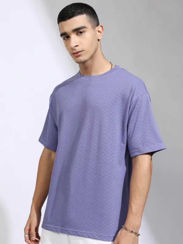 Highlander Men Purple Self Design Relaxed Fit T-Shirt