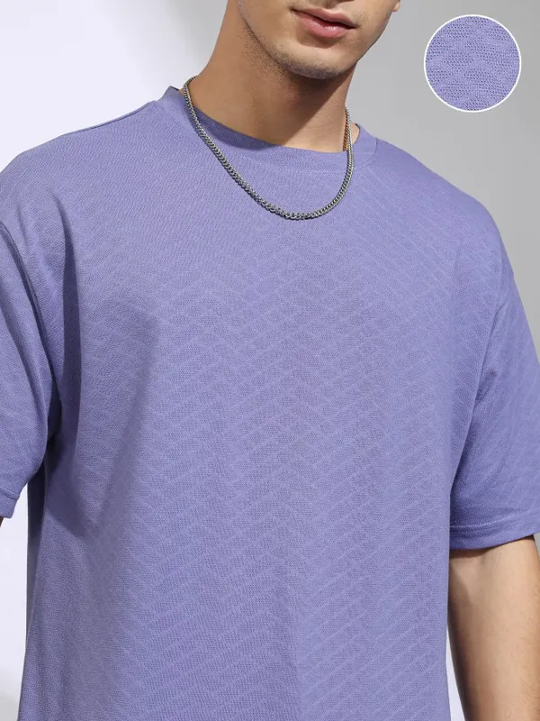 Highlander Men Purple Self Design Relaxed Fit T-Shirt