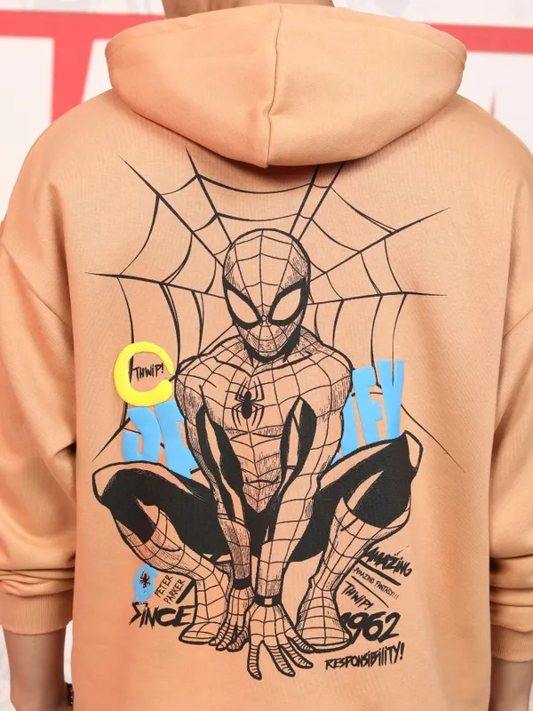 Marvel By Highlander Men Blue Spider-Man Hood Pullover Sweatshirt