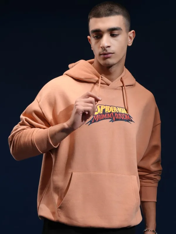 Marvel By Highlander Men Brown Spider-Man Hooded Pullover Sweatshirt