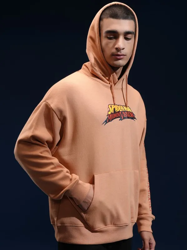 Marvel By Highlander Men Brown Spider-Man Hooded Pullover Sweatshirt