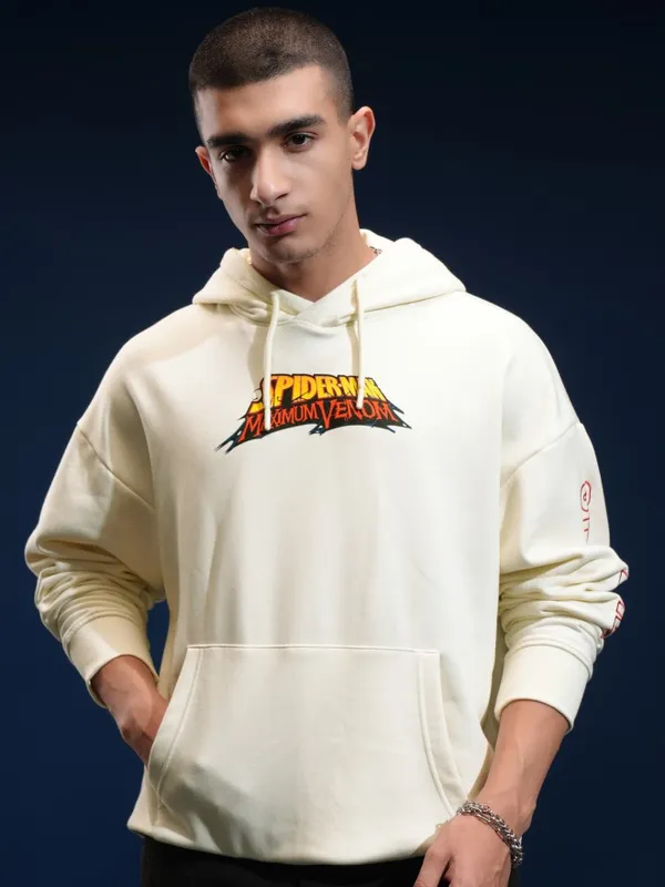 Marvel By Highlander Men White Spider-Man Hooded Pullover Sweatshirt