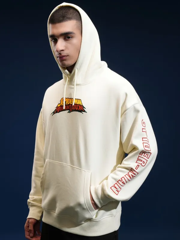 Marvel By Highlander Men White Spider-Man Hooded Pullover Sweatshirt