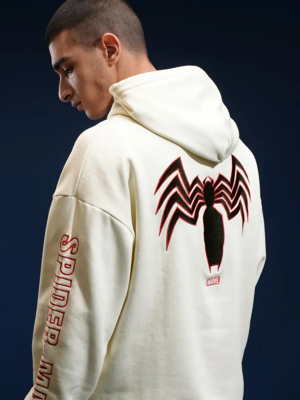Marvel By Highlander Men White Spider-Man Hood Pullover Sweatshirt