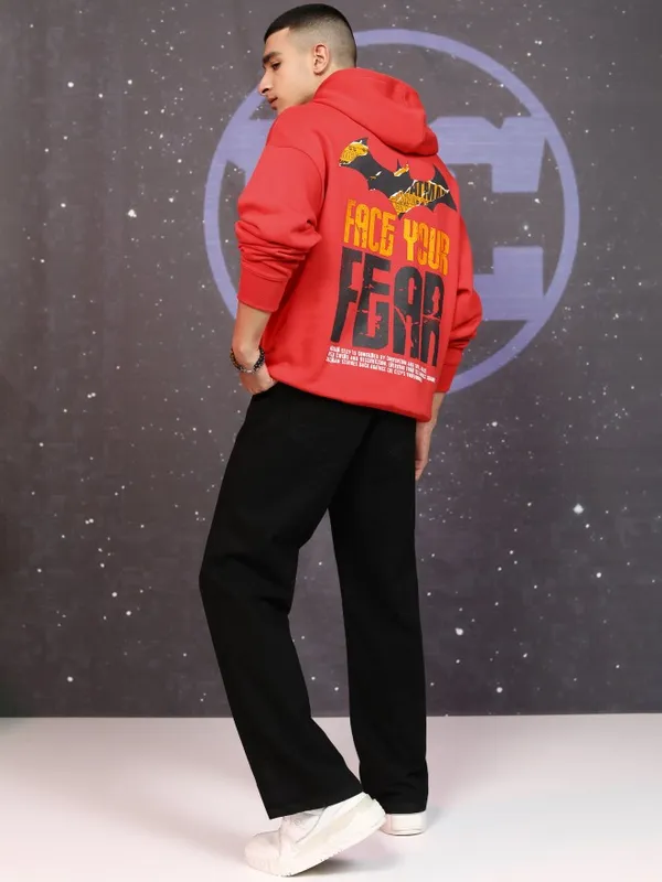 DC Comics By Highlander Men Red Batman Hood Pullover Sweatshirt