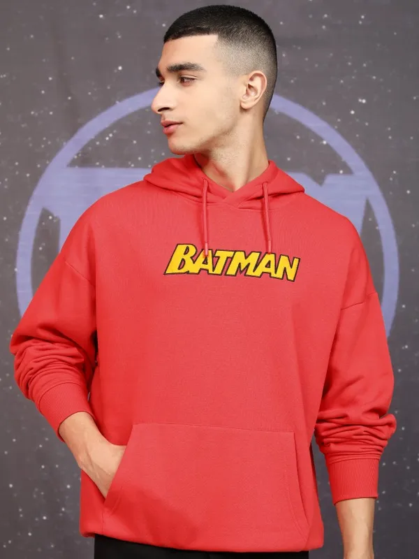 DC Comics By Highlander Men Red Batman Hood Pullover Sweatshirt