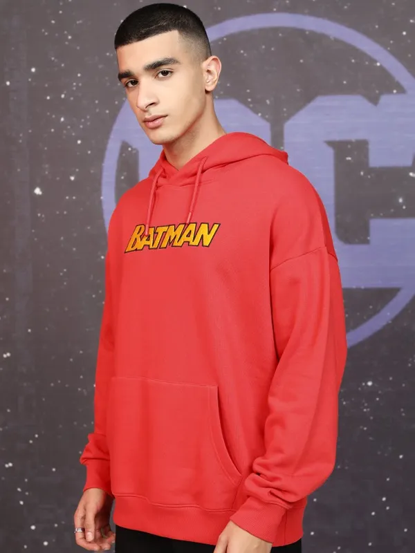DC Comics By Highlander Men Red Batman Hood Pullover Sweatshirt