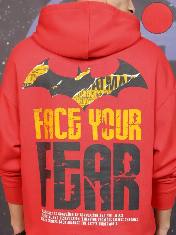 DC Comics By Highlander Men Red Batman Hood Pullover Sweatshirt