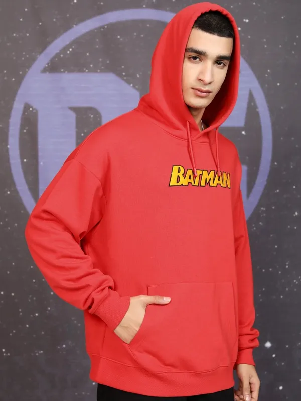 DC Comics By Highlander Men Red Batman Hood Pullover Sweatshirt