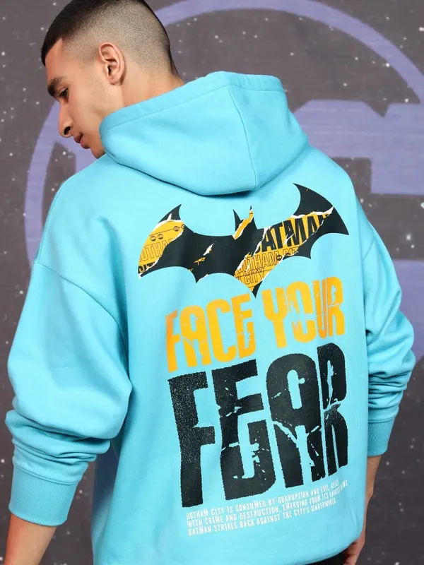 DC Comics By Highlander Men Blue Batman Hood Pullover Sweatshirt