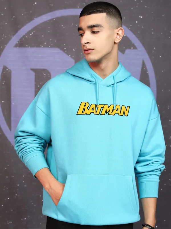 DC Comics By Highlander Men Blue Batman Hood Pullover Sweatshirt