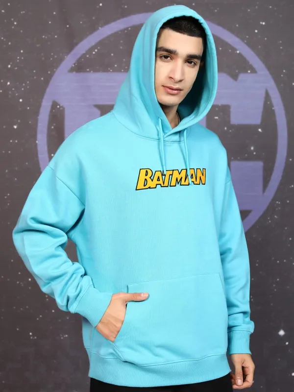 DC Comics By Highlander Men Blue Batman Hood Pullover Sweatshirt