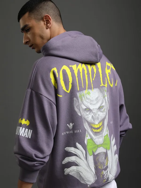 DC By Highlander Men Purple Joker Hooded Pullover Sweatshirt