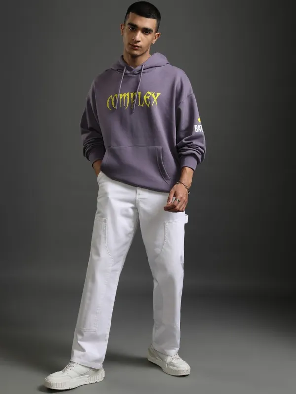 DC By Highlander Men Purple Joker Hooded Pullover Sweatshirt