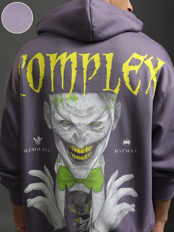 DC By Highlander Men Purple Joker Hooded Pullover Sweatshirt