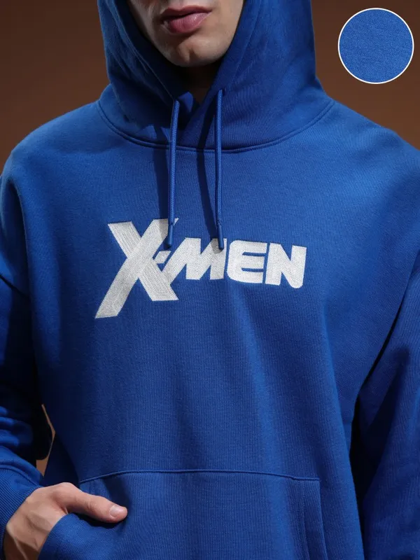 Marvel By Highlander Men Blue X-Men & Wolverine Hood Oversized Fit Pullover Sweatshirt