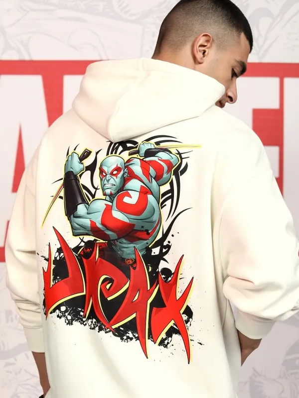 Marvel By Highlander Men White Drax The Destroyer Hood Pullover Sweatshirt