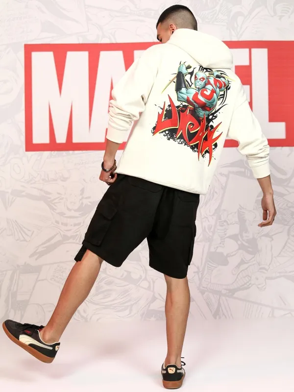 Marvel By Highlander Men White Drax The Destroyer Hood Pullover Sweatshirt