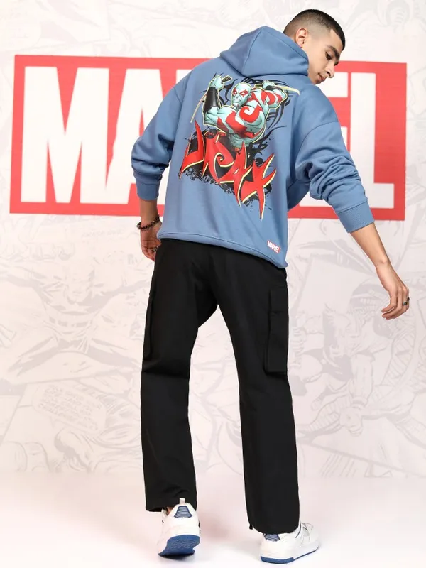 Marvel By Highlander Men Blue Drax The Destroyer Hood Pullover Sweatshirt