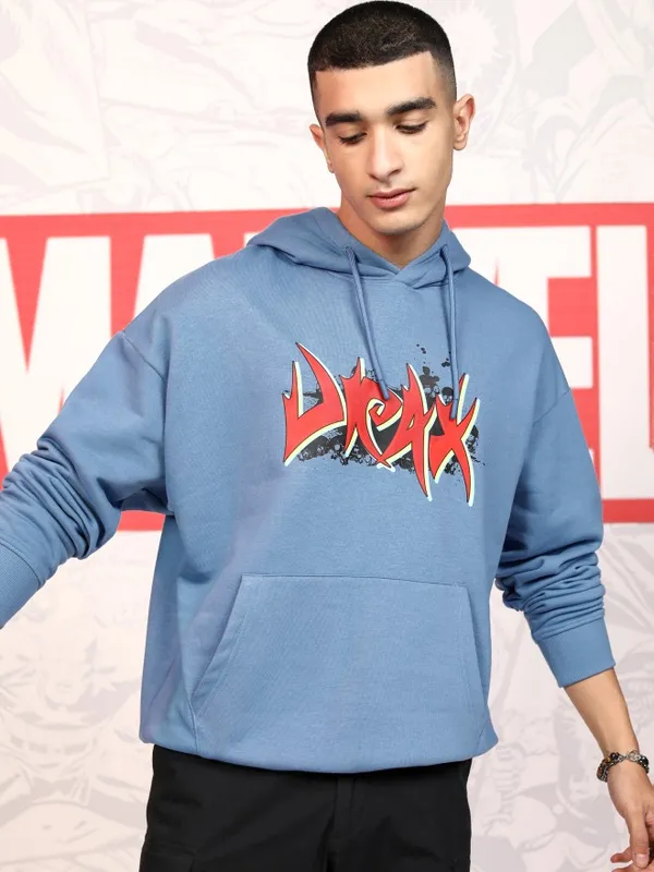 Marvel By Highlander Men Blue Drax The Destroyer Hood Pullover Sweatshirt