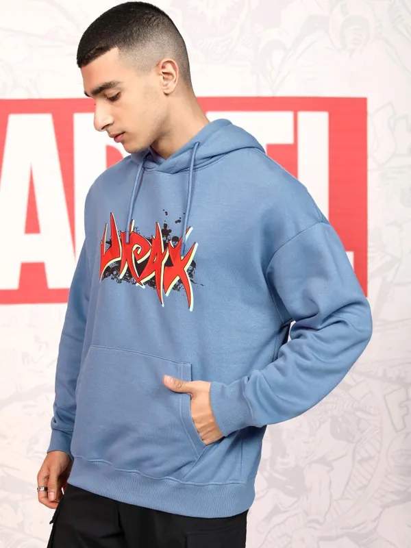 Marvel By Highlander Men Blue Drax The Destroyer Hood Pullover Sweatshirt