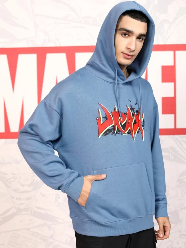 Marvel By Highlander Men Blue Drax The Destroyer Hood Pullover Sweatshirt