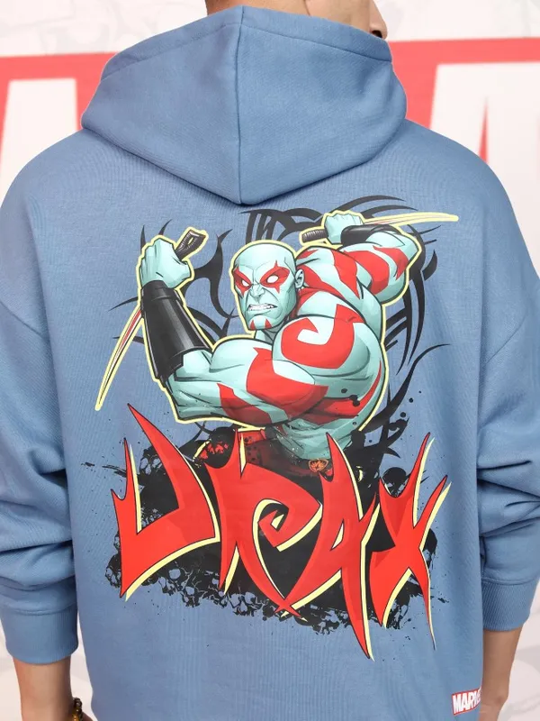 Marvel By Highlander Men Blue Drax The Destroyer Hood Pullover Sweatshirt