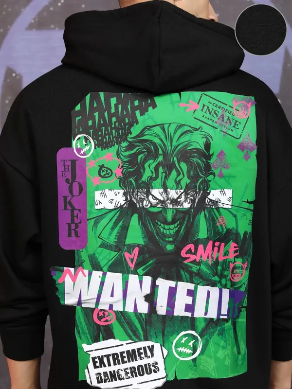 DC By Highlander Men Black Joker Hooded Pullover Sweatshirt