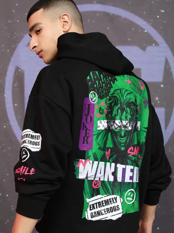 DC By Highlander Men Black Joker Hooded Pullover Sweatshirt