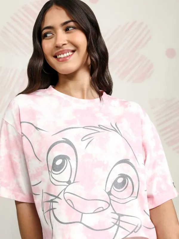 Disney By Tokyo Talkies Women Pink Lion King Printed Round Neck T-Shirt