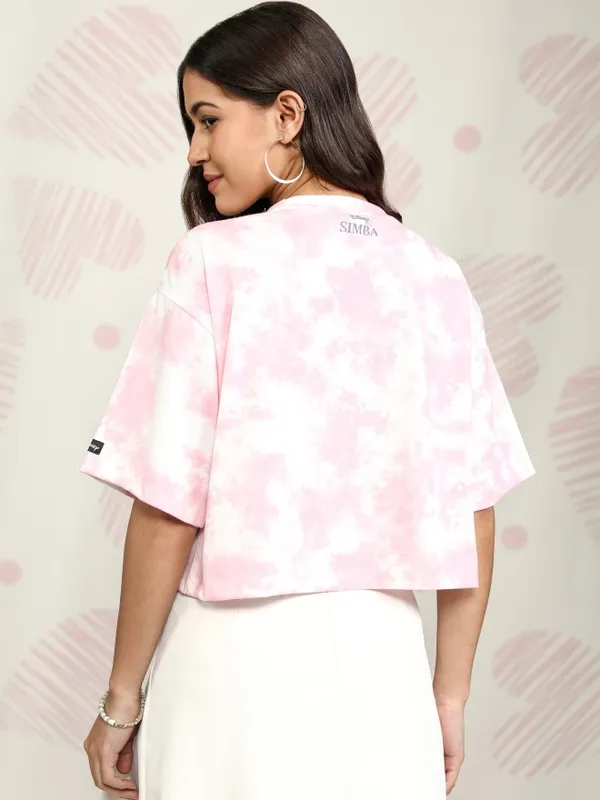 Disney By Tokyo Talkies Women Pink Lion King Printed Round Neck T-Shirt