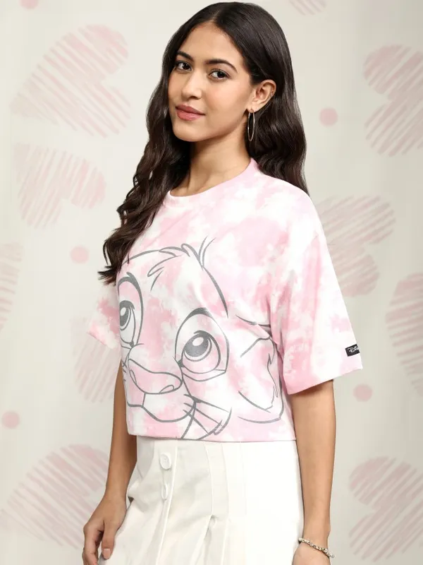 Disney By Tokyo Talkies Women Pink Lion King Printed Round Neck T-Shirt