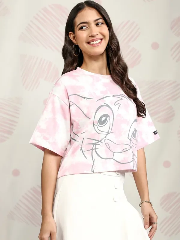 Disney By Tokyo Talkies Women Pink Lion King Printed Round Neck T-Shirt
