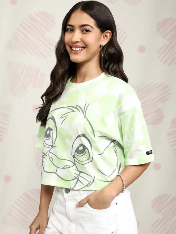 Disney By Tokyo Talkies Women Green Lion King Printed Round Neck T-Shirt
