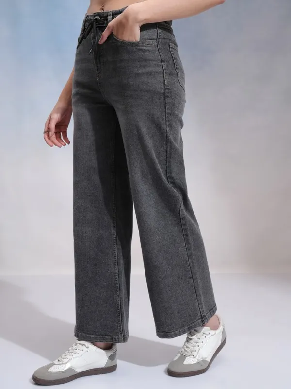 Tokyo Talkies Women Grey Wide Leg Stretchable Jeans