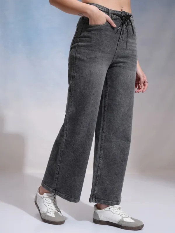 Tokyo Talkies Women Grey Wide Leg Stretchable Jeans