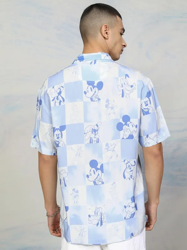 Disney By Highlander Men Blue Mickey Mouse Printed Relaxed Fit Casual Shirt