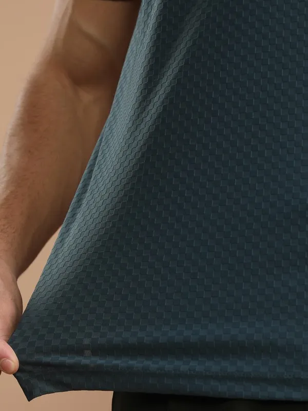 Highlander Men Teal Self Design Polo Collar T-Shirt