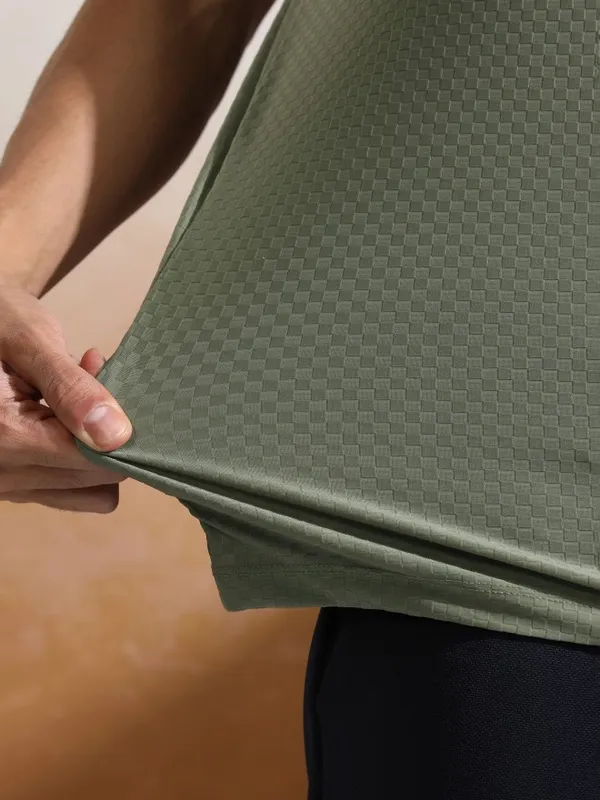 Highlander Men Olive Self Design Polo Collar T-Shirt