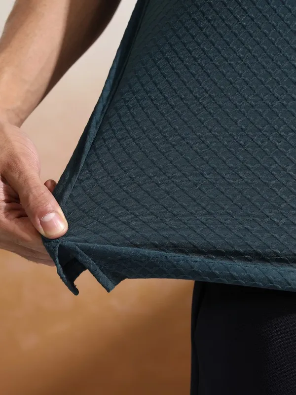 Highlander Men Teal Self Design Polo Collar T-Shirt