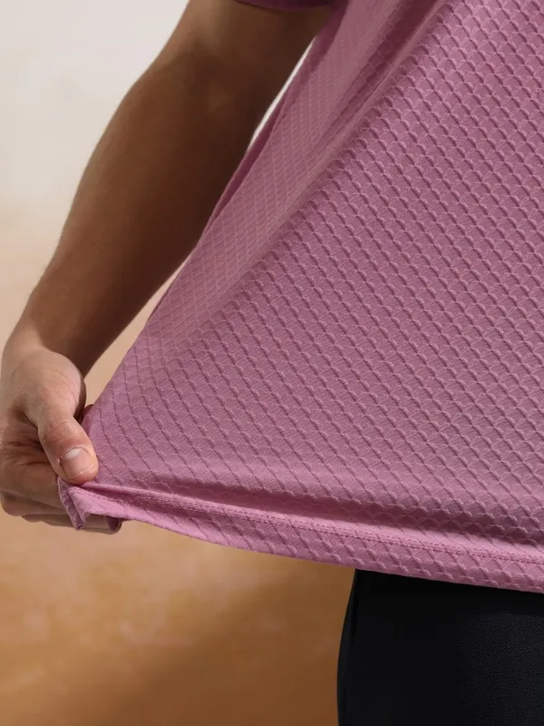 Highlander Men Pink Self Design Polo Collar T-Shirt