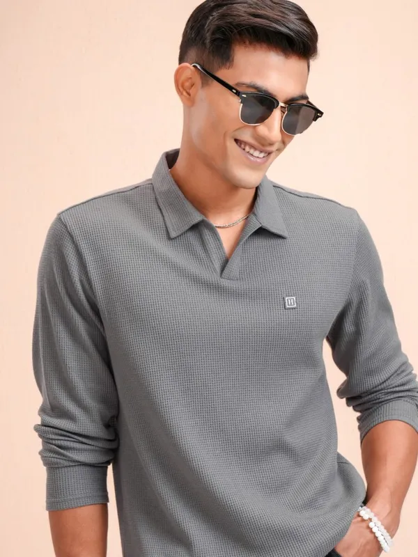 Highlander Men Purple Self Design Polo Collar T-Shirt