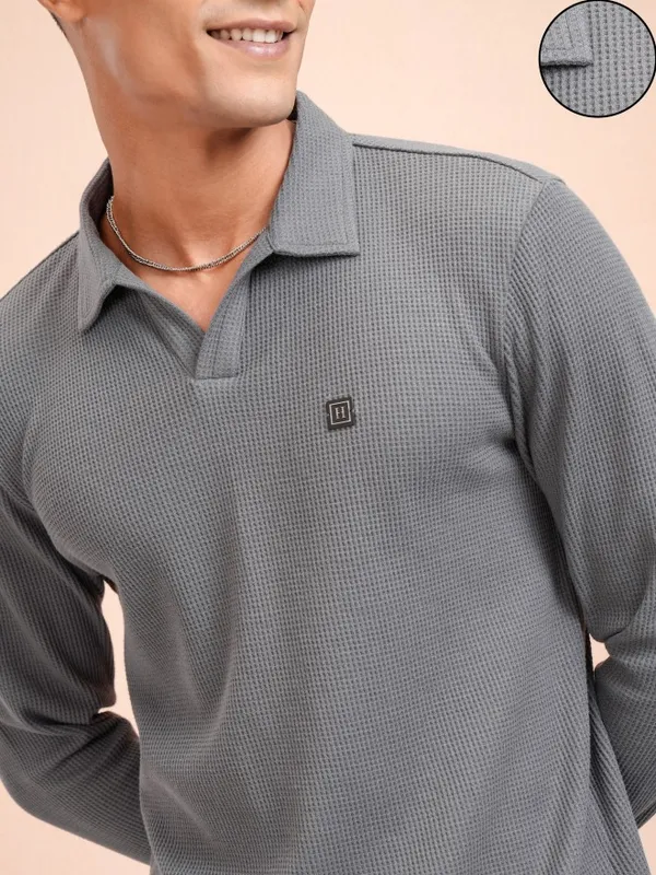 Highlander Men Purple Self Design Polo Collar T-Shirt